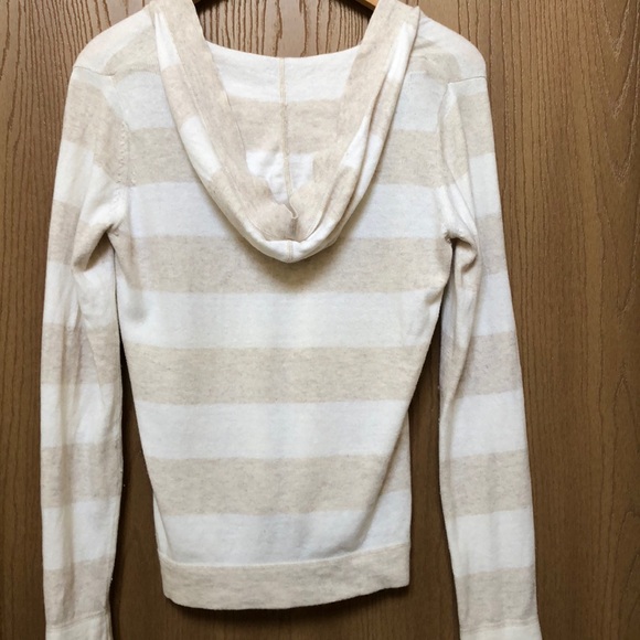 GAP cozy wool blend hoodie pullover sweater top in cream and tan stripe Size S - Picture 5 of 13